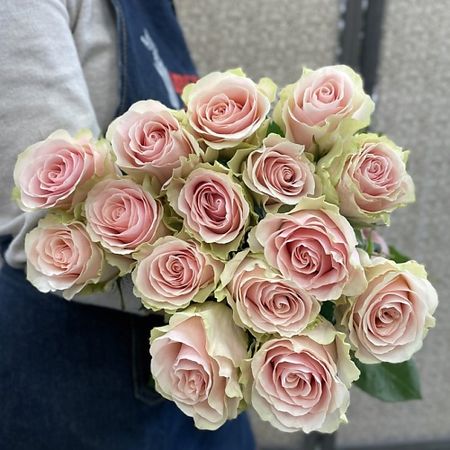 Букет живых цветов ЦВЕТЫ ДЛЯ ВАС Роза кремово розовая 19 шт