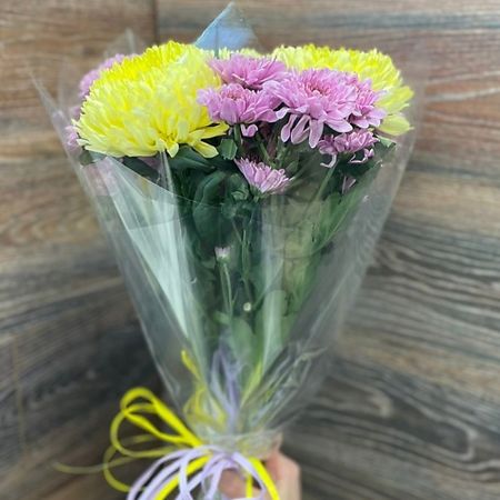 Букет живых цветов ЦВЕТЫ ДЛЯ ВАС Букет Сборный из хризантем 25х50 см букет живых ов fantasy гигант из хризантем