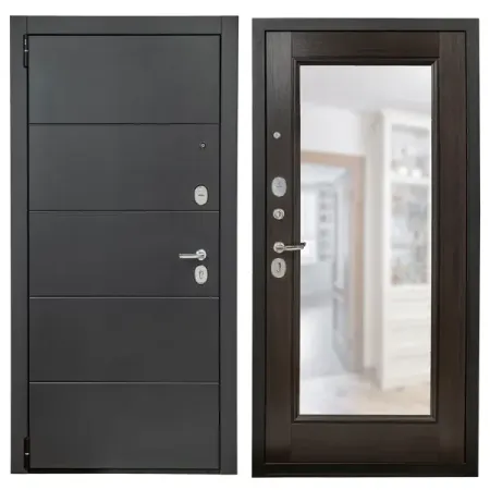 Дверь входная металлическая Порта Р-3 88x205 см левая цвет графит про/венге вералинга с зеркалом