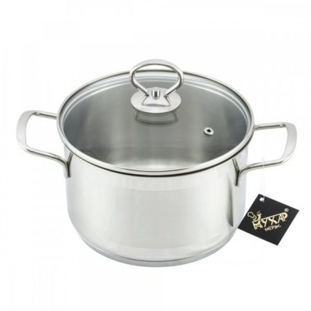 Кастрюля Кухар Лотос Классика нержавеющая сталь, стеклянная крышка, 5 л