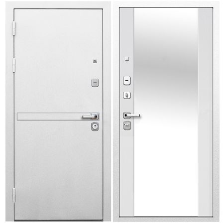 Дверь входная Ferroni 9СМ левая белая шагрень - эмалит белый с зеркалом 860х2050 мм