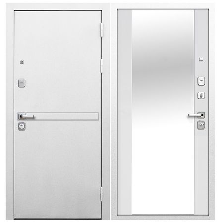 Дверь входная Ferroni 9СМ правая белая шагрень - эмалит белый с зеркалом 860х2050 мм