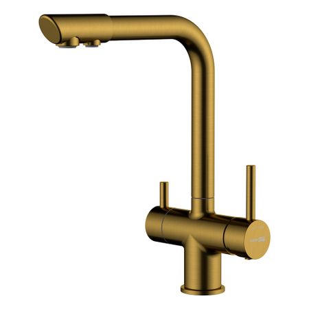 Смеситель для кухни WasserKraft золото с поворотным изливом с подключением к фильтру однорычажный (A8387)