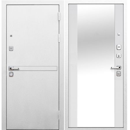 Дверь входная Ferroni 9СМ правая белая шагрень - эмалит белый с зеркалом 960х2050 мм