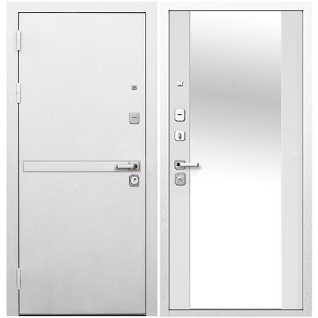 Дверь входная Ferroni 9СМ левая белая шагрень - эмалит белый с зеркалом 960х2050 мм