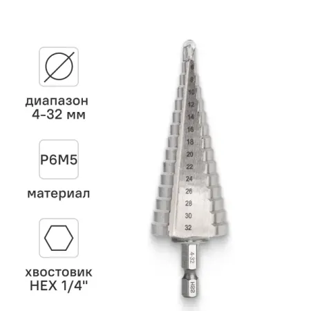 Сверло ступенчатое по металлу Rage 554002 4-32x103 мм