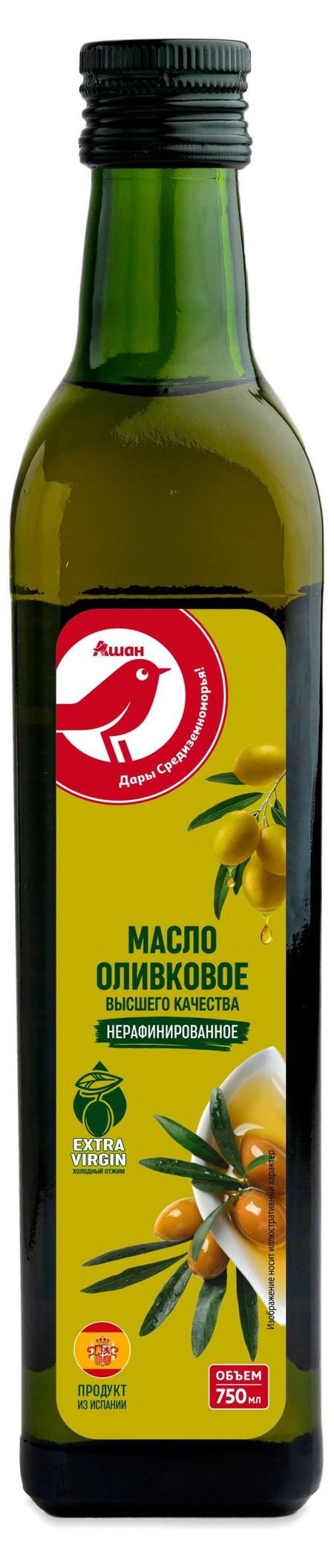Масло оливковое АШАН Красная птица Extra Virgin Испания, 0,75 л