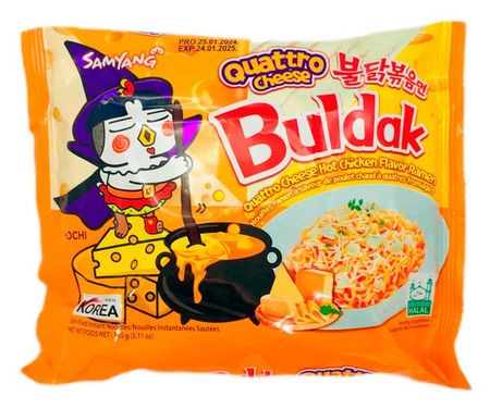 Лапша острая быстрого приготовления Samyang Buldak со вкусом курицы и 4 сыра Корея, 145 г