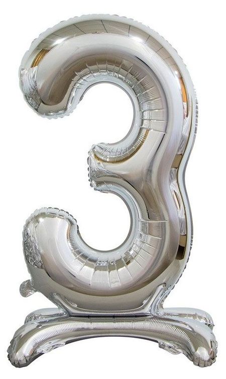Цифра фольгированная Веселая затея 3 серебрянная на подставке, 76 см