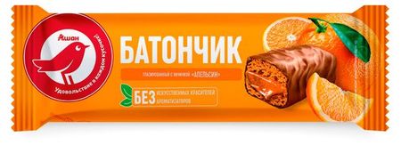 Батончик глазированный АШАН Красная птица с начинкой апельсин, 40 г