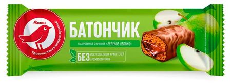 Батончик глазированный АШАН Красная птица с начинкой зеленое яблоко, 40 г