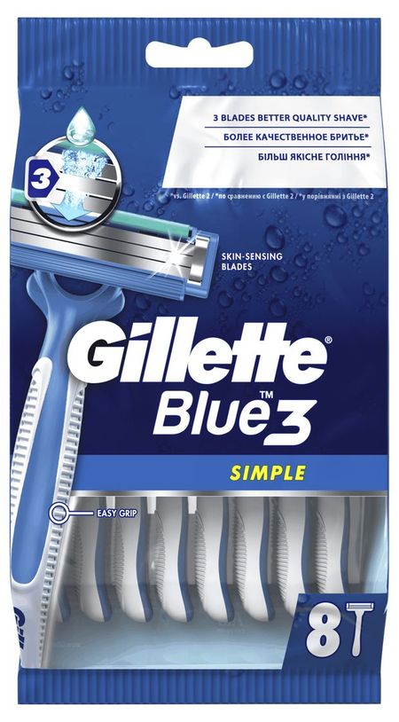 Станок для бритья мужской Gillette Blue Simple3 одноразовый, 8 шт