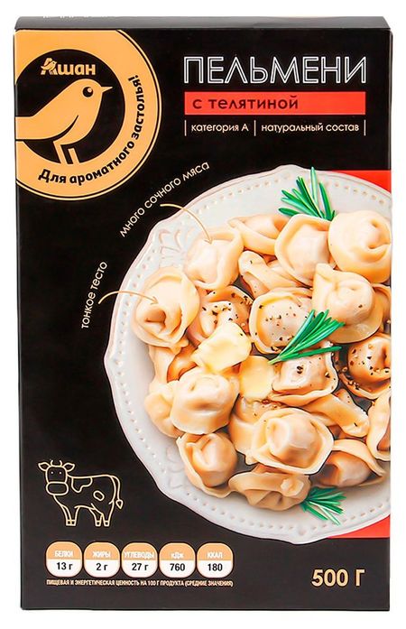 Пельмени АШАН Золотая птица с телятиной категории А, 500 г