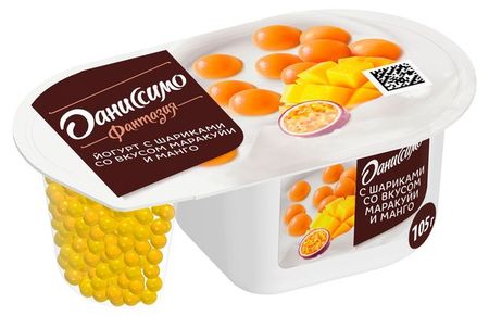 Йогурт Даниссимо Фантазия с хрустящими шариками со вкусом манго-маракуйя 6.9%, 105 г