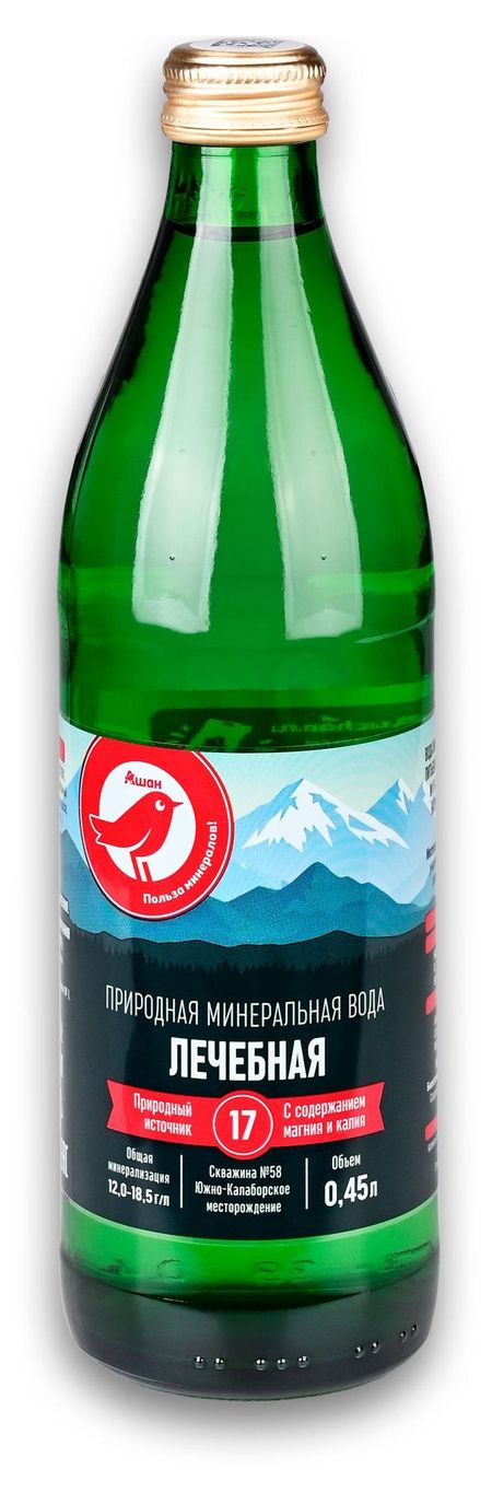 Вода минеральная лечебная АШАН Красная птица 17 с газом, 045 л