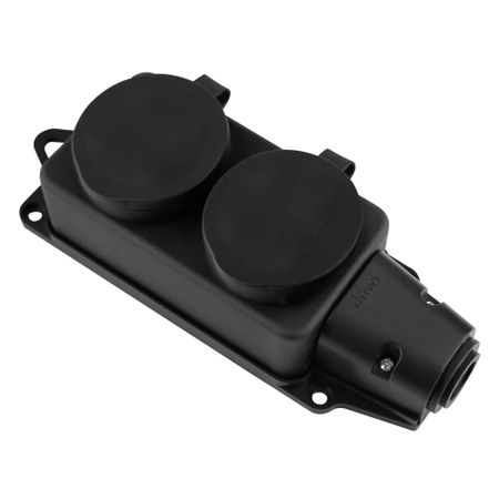 Розетка штепсельная Düwi двойная с заземлением IP44 настенная черная