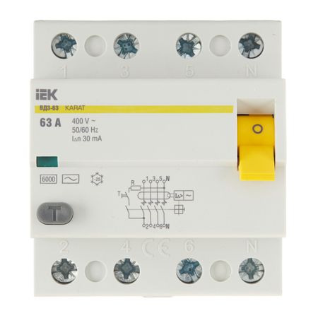 УЗО IEK Karat ВД3-63 63А 3P+N тип AC 30 мА 6 кА (MDV20-4-063-030) фильтр питания signkoray cw4l2 a r серии 220 в переменного тока 6 а 10 а 20 а 30 а рельсовый тип для станка для лазерной резки и гравировки co2