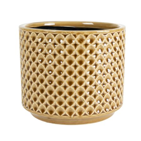 Кашпо Ter steege thies горчичневая д11в11 кашпо с рельефными полосками керамика 8х8 12 07330 202306 110