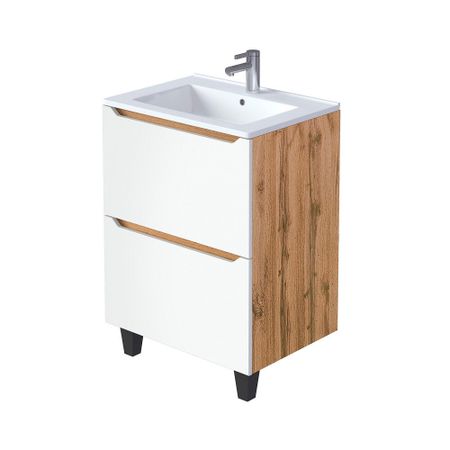 Тумба под раковину Маркастрой Line 65 см напольная дуб вотан/белая (Ц0000041925) тумба бостон дуб вотан антрацит 900х370х1020 мм