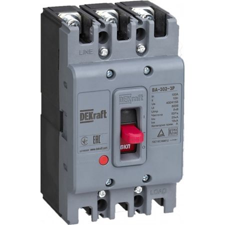 Автоматический выключатель в литом корпусе Dekraft ВА-302 3P 20А 25 кА 415 В (22742DEK)