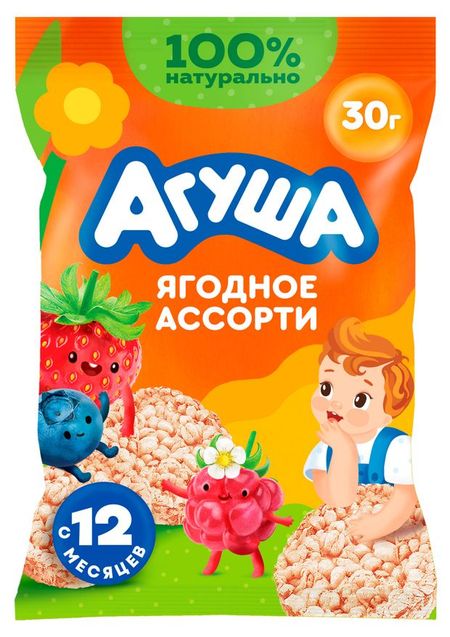 Хлебцы-мини Агуша Полезный перекус рисовые с ягодным соком с 12 мес., 30 г