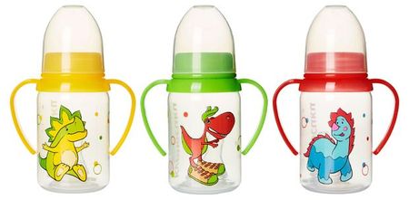 Бутылочка Курносики полипропиленовая с ручками с силиконовой соской, 125 мл