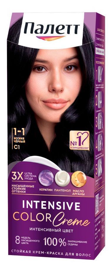 Крем-краска стойкая для волос Палетт Иссиня-черный тон 1-1, 110 мл