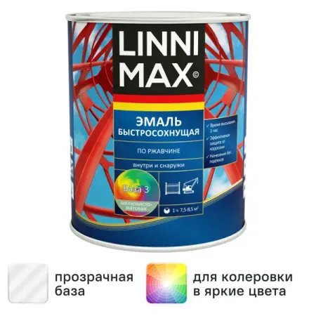 Грунт-эмаль по ржавчине Linnimax Быстросохнущая шелковисто-матовая цвет прозрачный база 3 0.71 л
