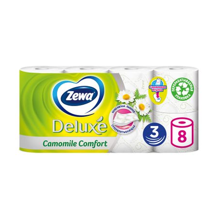 Туалетная бумага Zewa Deluxe Ромашка, 3 слоя, 8 рулонов
