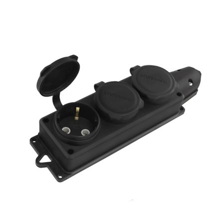 Розетка штепсельная UNIVersal тройная с заземлением IP44 черная