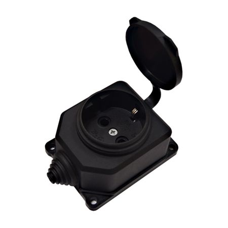 Розетка штепсельная UNIVersal одинарная с заземлением IP44 настенная черная