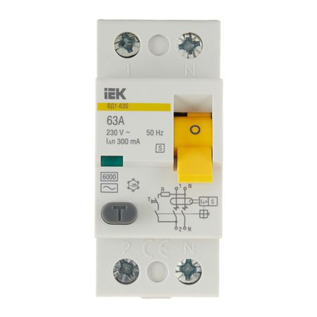 УЗО IEK ВД1-63S 63А 1P+N тип AC 300 мА 6 кА селективное (MDV12-2-063-300)
