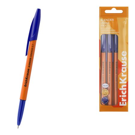 Набор шариковых ручек Erich Krause Slender Stick Orange, Super Glide Technology, цвет чернил синий, 4 шт