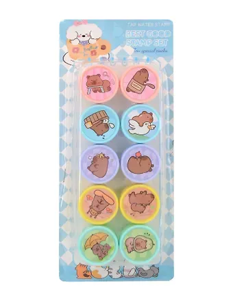 Штампик детский с картинками КАПИБРА, размер 2,5х3,6 см, набор 10 шт, картинка штампа совпадает с картинкой на крышке, блистерная упаковка