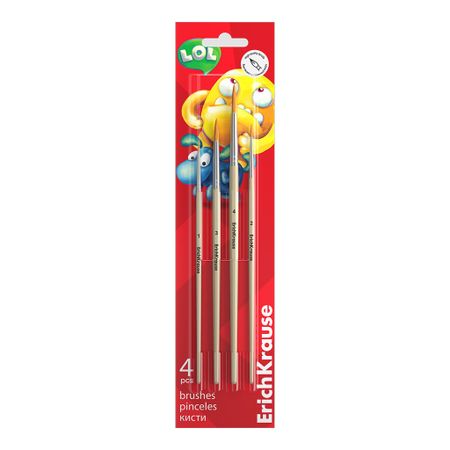 Набор Erich Krause Jolly Friends синтетические кисти для акварели и гуаши 4 шт пластилин 12 ов 216г jolly friends erich krause