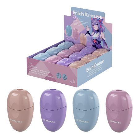 Точилка пластиковая Erich Krause Eva Manga с контейнером в ассортименте