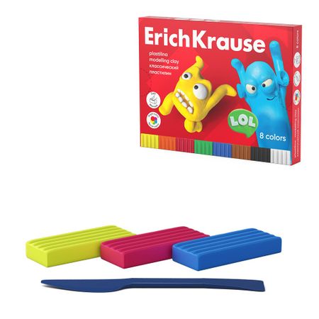 Пластилин классический Erich Krause Jolly Friends 8 цветов со стеком, 144 г