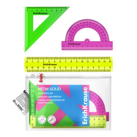 Набор Erich Krause Neon линейка, угольник и транспортир