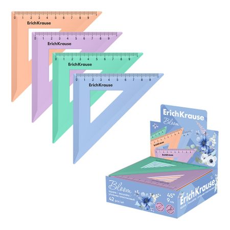 Угольник пластиковый Erich Krause Pastel Bloom, 45°/9 см, в ассортименте