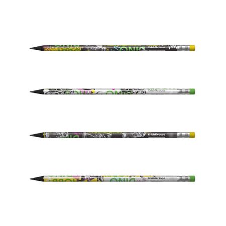 Чернографитный карандаш Erich Krause Dino Hobby, трёхгранный, HB, с ластиком, в ассортименте