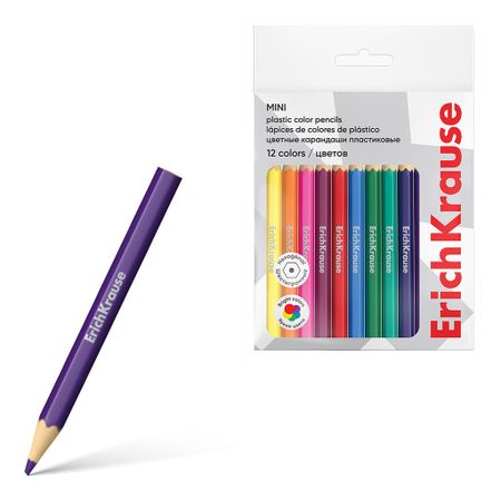Цветные карандаши Erich Krause мини, шестигранные, пластиковые 12 шт