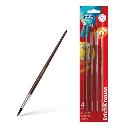 Набор Erich Krause Jolly Friends кисти для акварели и гуаши, пони, 4 шт пластилин 12 ов 216г jolly friends erich krause