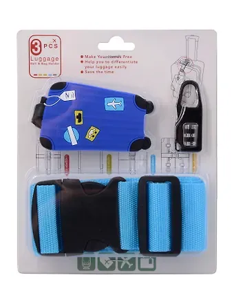 Travel набор Бирка, замочек и ремень для багажа (синий) (12-travel22-B1)