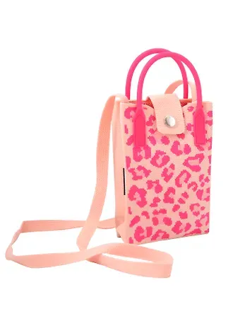 Сумочка вязаная с застежкой Леопардовый принт (розовая) (12х18х6) (текстиль) (12-Yiheng-0606)