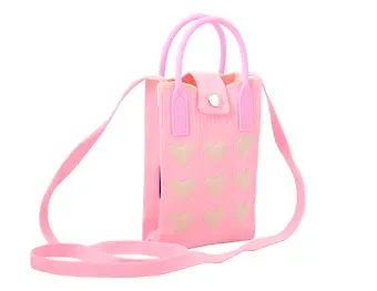 Сумочка вязаная с застежкой Сердечки (розовая) (12х18х6) (текстиль) (12-Yiheng-0612)