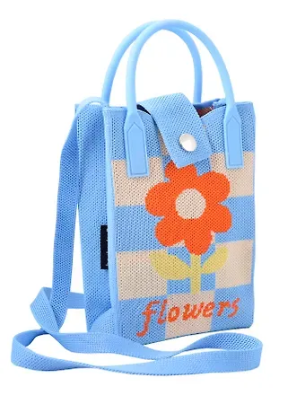 Сумочка вязаная с застежкой Цветочек (клетка) (12х18х6) (текстиль) (12-Yiheng-0611)