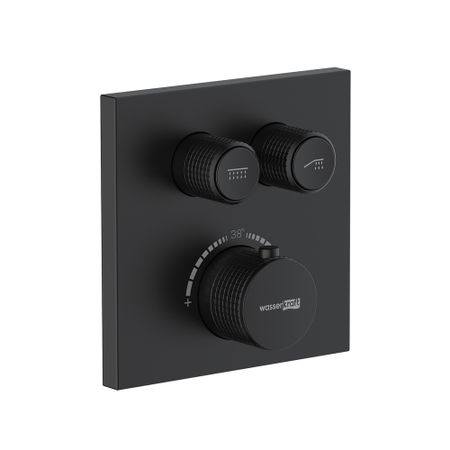 Смеситель для душа встраиваемый WasserKraft Elbe термостатический с переключателем без лейки черный (7448 Thermo)