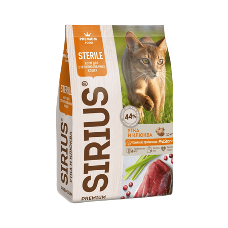 Сухие корма Sirius Сухой корм для стерилизованных кошек, утка и клюква (400 г)