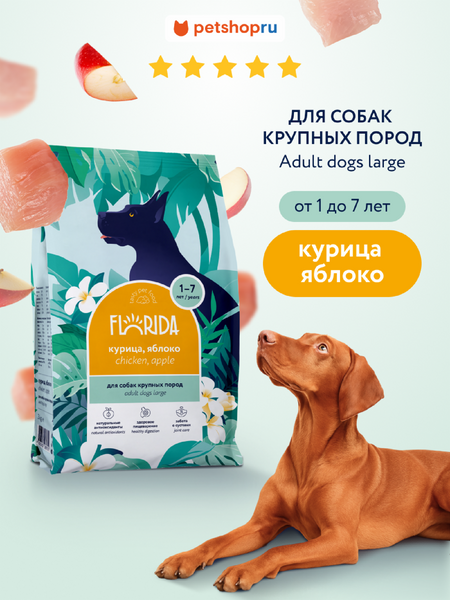 Холистики FLORIDA Сухой корм для взрослых собак крупных пород с курицей и яблоком, Maxi Adult Chicken, 3 кг (3 кг)