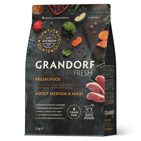 Сухой корм для собак Grandorf Fresh Dog для крупных и средних пород из свежего мяса утки с бататом 3 кг